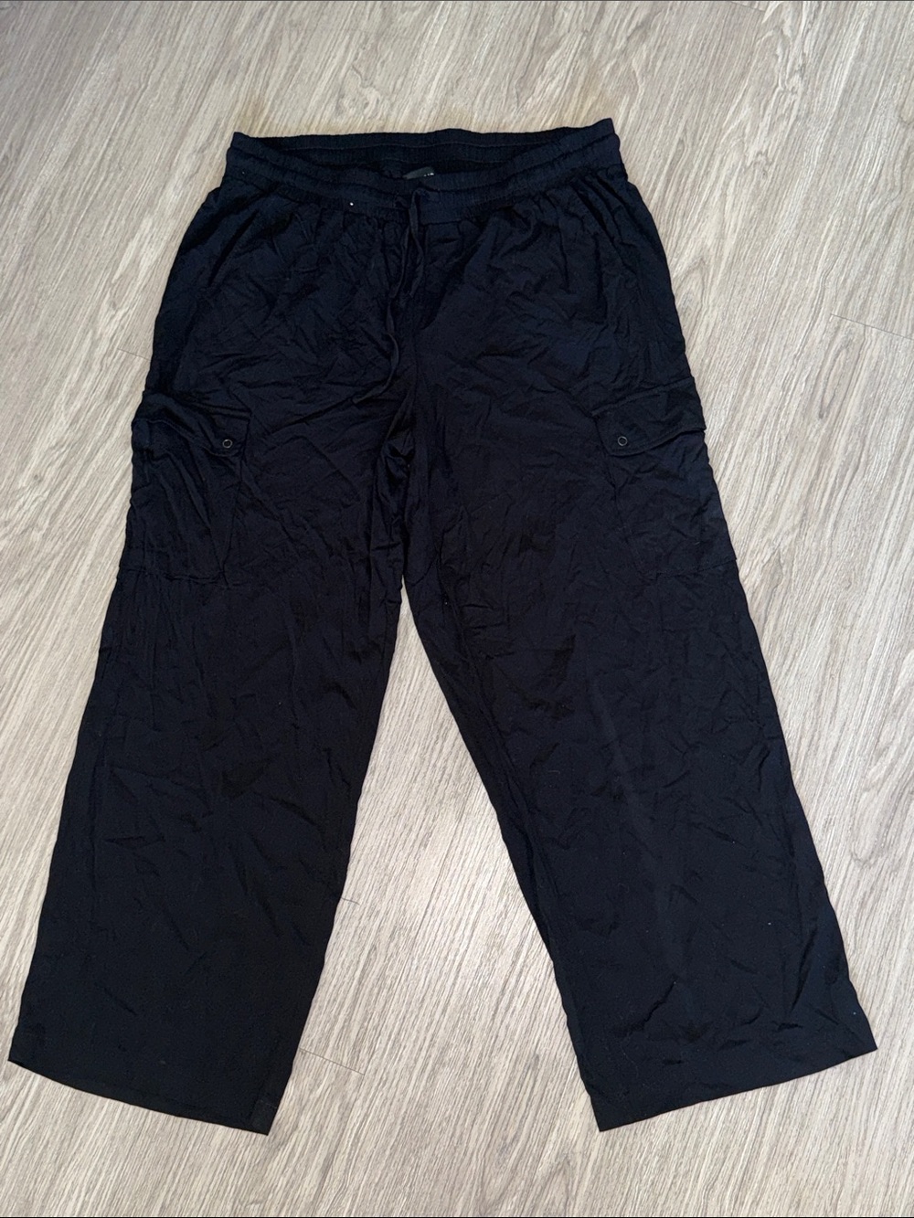 Torrid Wide Leg Cargo Pants Womens 1R Black Stretch Waist Rayon